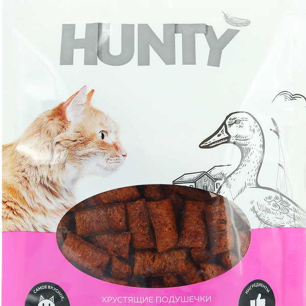 Лакомство для кошек HUNTY Хрустящие подушечки c уткой, 60г