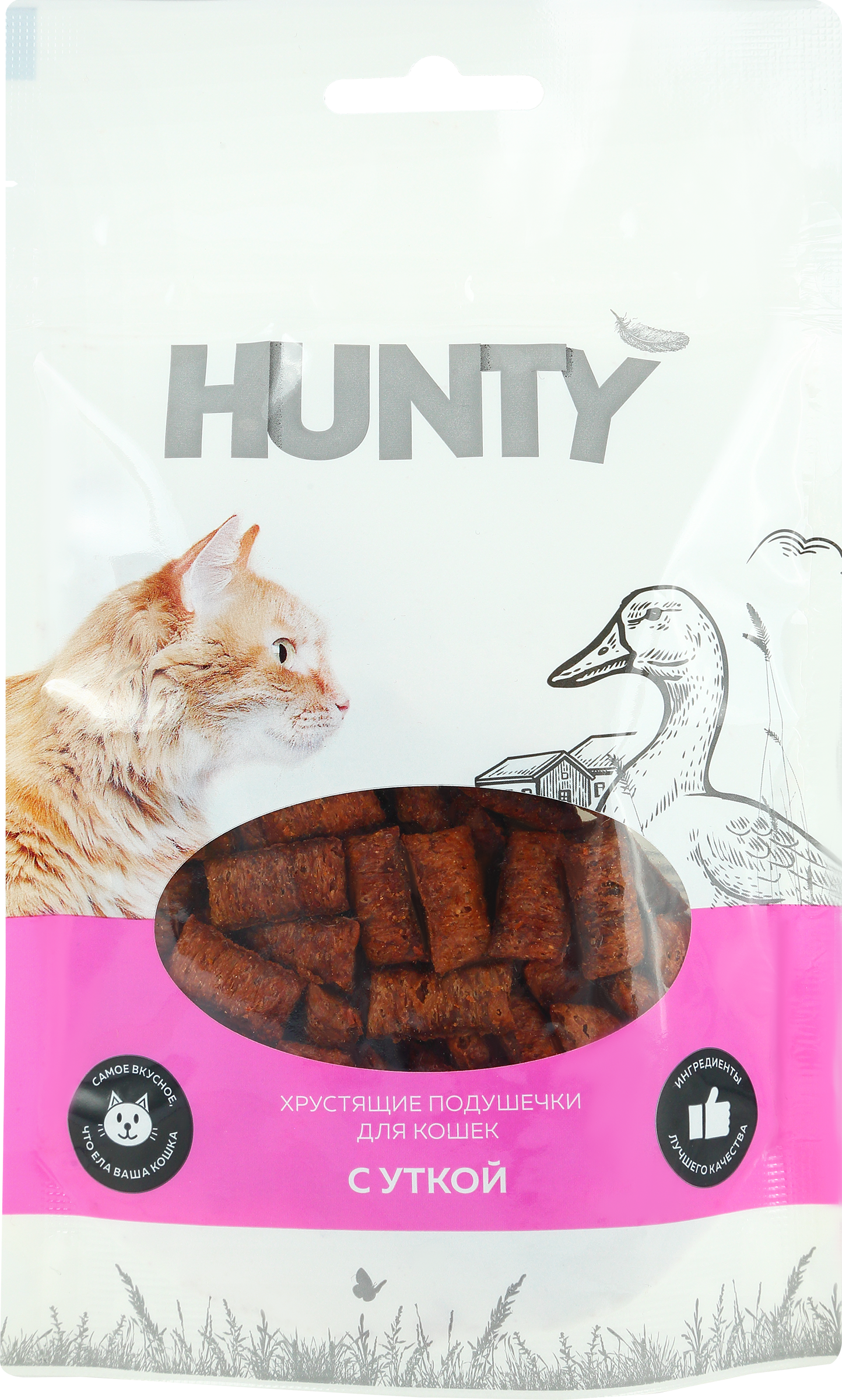 

Лакомство для кошек Hunty Хрустящие подушечки c уткой, 60 г