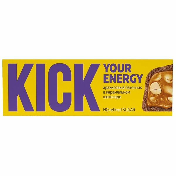 Батончик арахисовый Kick Your Energy в карамельном шоколаде, 45г