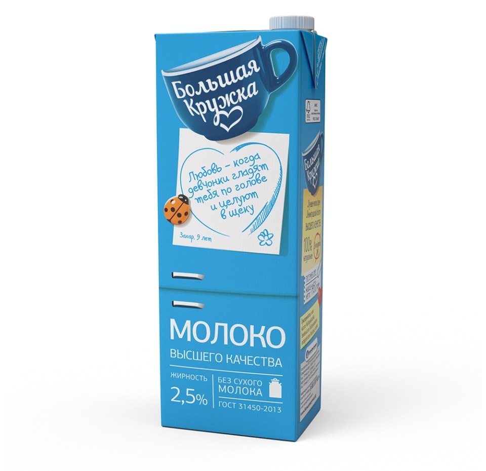 

Молоко Большая Кружка ультрапастеризованное, 2.5% 1.45 л