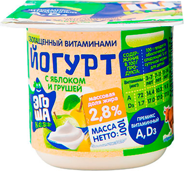

Йогурт Эгоша детский вязкий яблоко-груша 2.8%