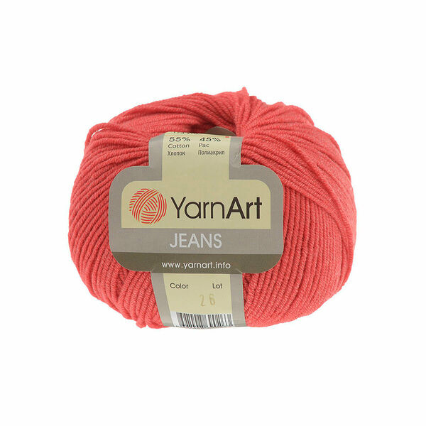 Пряжа YarnArt 'Jeans' 50гр 160м (55% хлопок, 45% полиакрил)(26 коралл), 1 моток