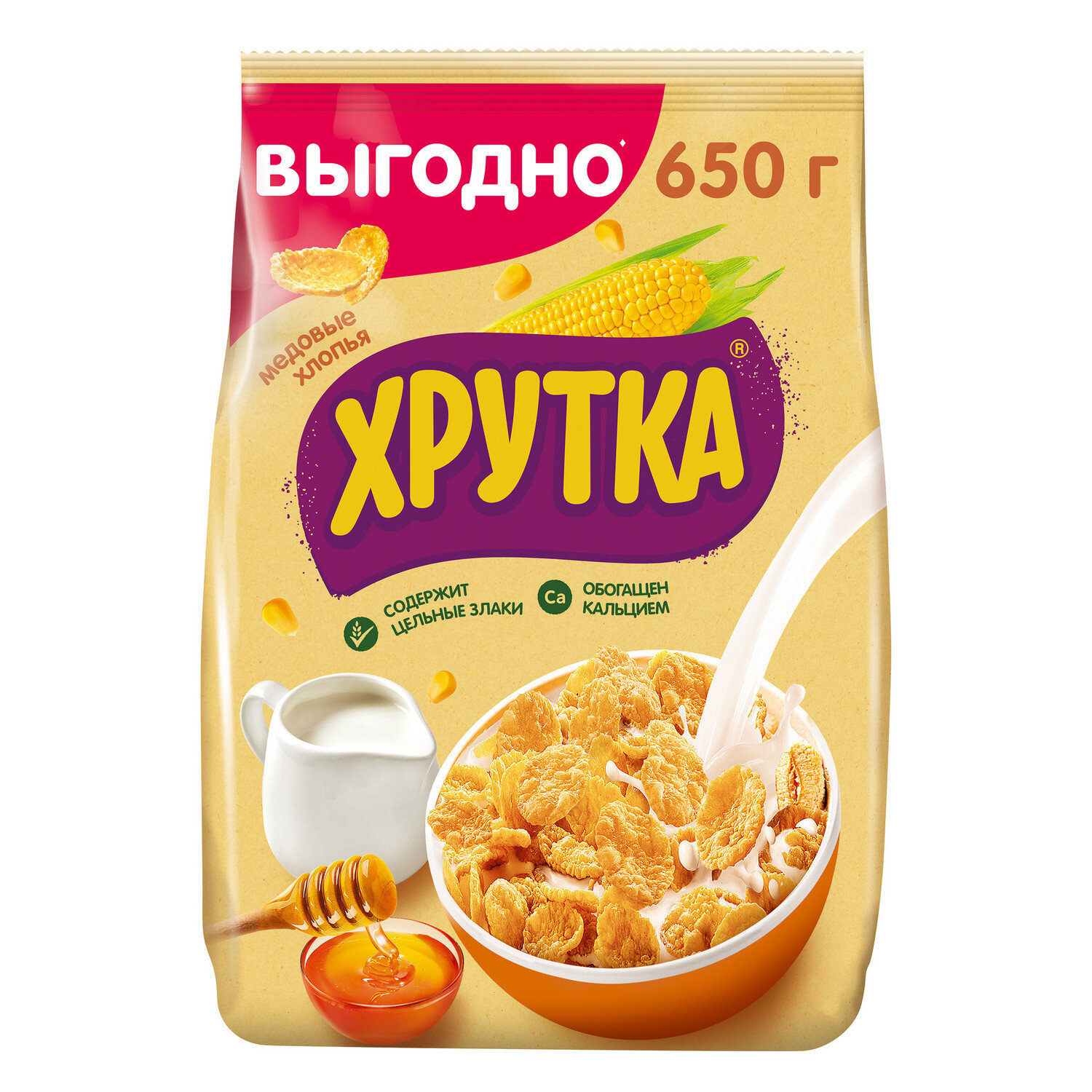 

Готовый завтрак Хрутка Хлопья медовые пакет, 650 г