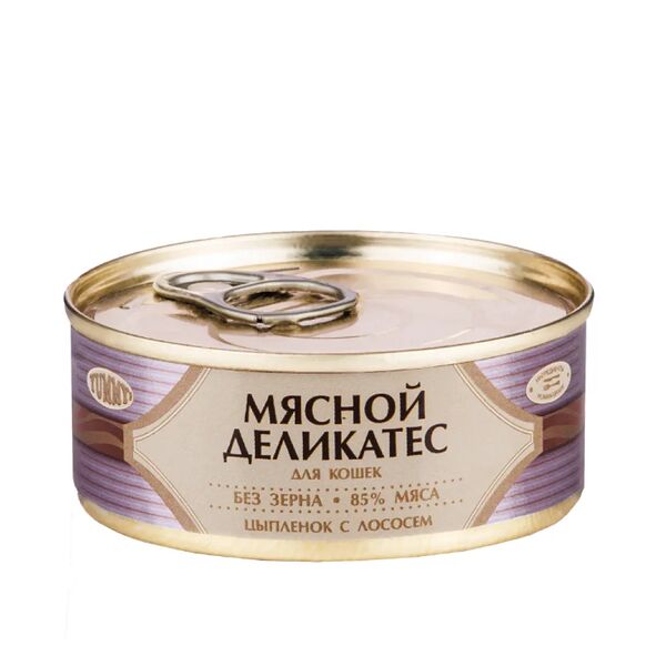 Мясной Деликатес консервы для кошек с цыпленком и лососем, 100 г