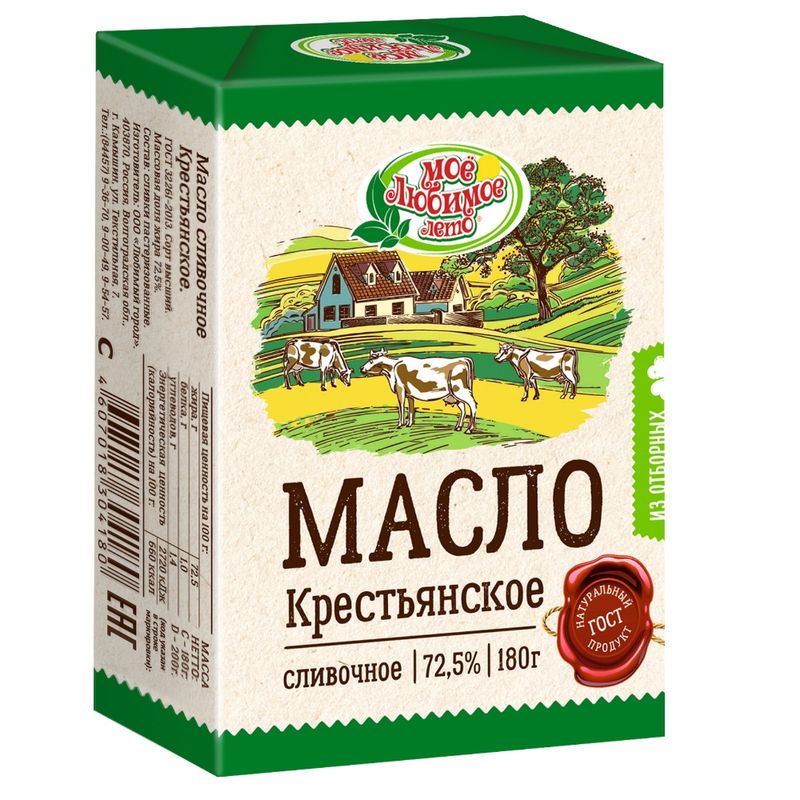 

Масло растительно-сливочное Мое Любимое Лето Крестьянское 72.5% 180 г