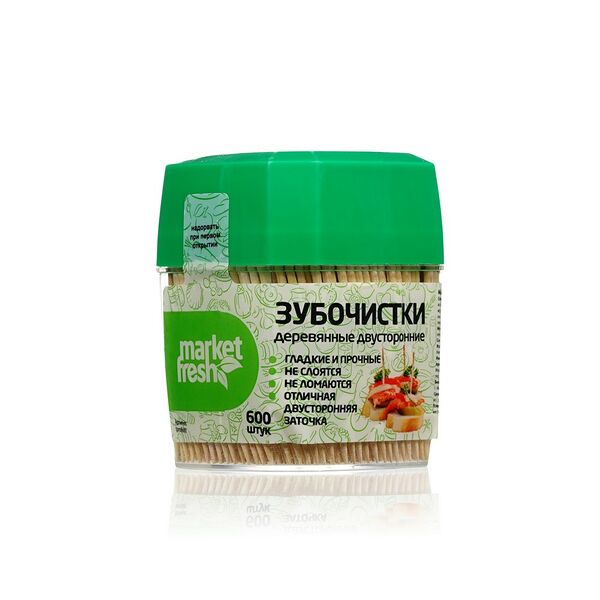 Зубочистки Market Fresh березовые, в пластиковом диспенсере 600 шт.