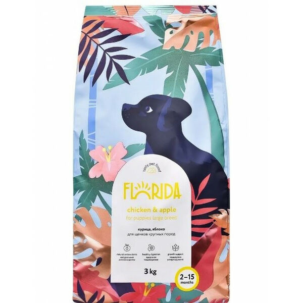 Сухой корм Florida для щенков крупных пород с курицей и яблоком 3 кг