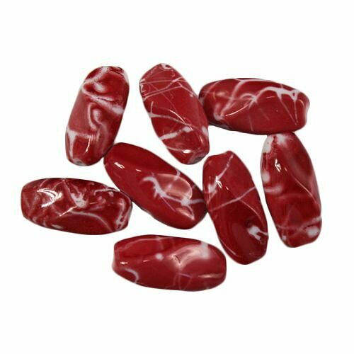 Бусины пластиковые Мрамор 30*15мм, 8шт/упак(5-30 красный/белый)