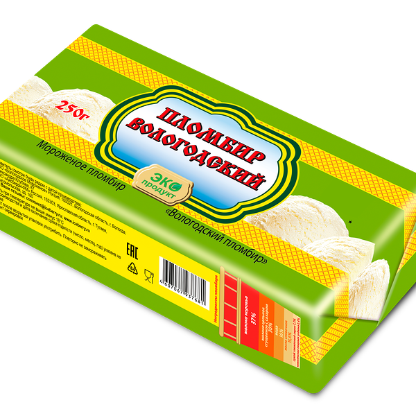 Мороженое Вологодский пломбир брикет 15% 250 г