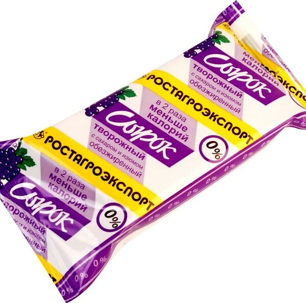 Сырок Ростагроэкспорт творожный с изюмом 0% 90г