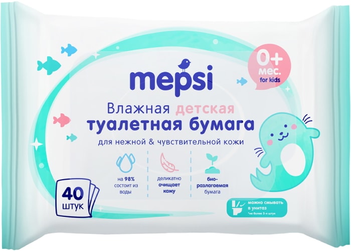 

Туалетная бумага влажная Mepsi детская 40 шт.