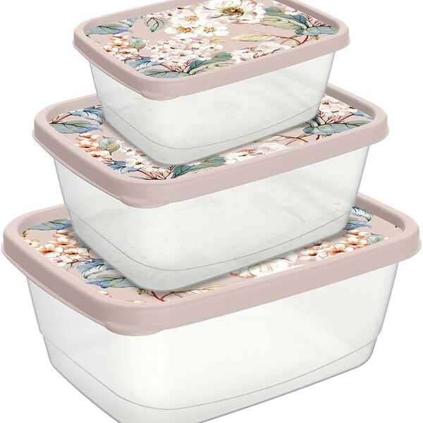 Комплект контейнеров для продуктов IdiLand с декором бежевый 3шт