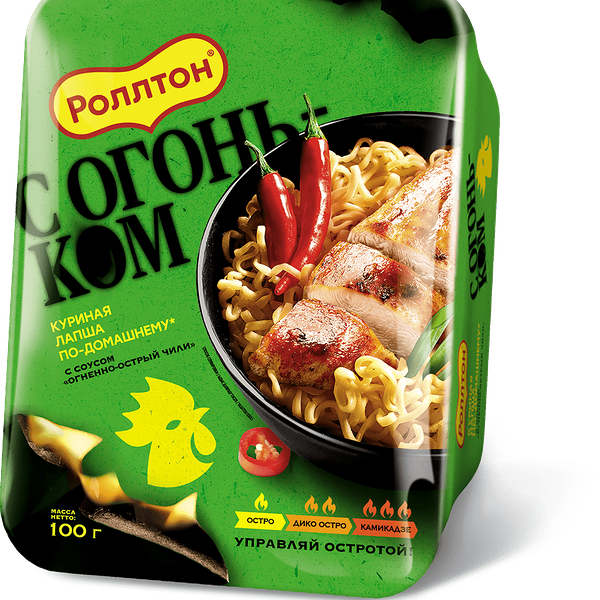 Лапша по-домашнему Роллтон Куриная с соусом Огненно-острый чили, 100г