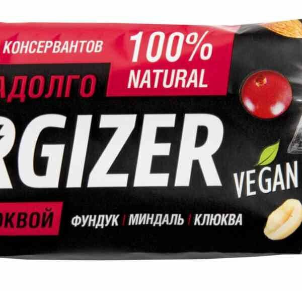 Батончик ореховый Energizer с фундуком, миндалём и клюквой