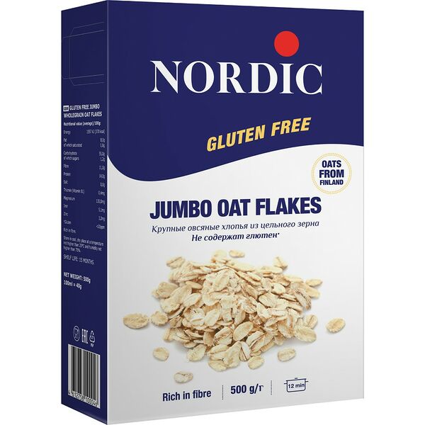 Хлопья овсяные Nordic крупные не содержащие глютен 500г