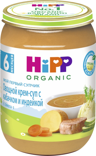 

Крем-суп HiPP Овощной с кабачком и индейкой Мой первый супчик 190 г