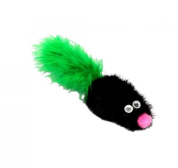 Игрушка GoSi Мышь норка с хвостом перо для кошек M