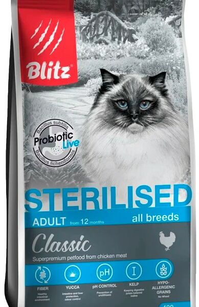 Сухой корм для кошек Blitz Classic Sterilised cat для стерилизованных с курицей 400г