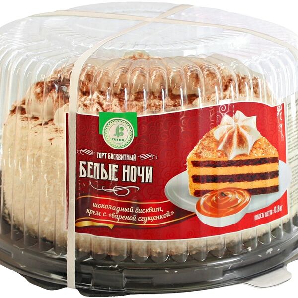 Торт Ситно Белые ночи шоколадный бисквитный, крем с вареной сгущенкой 800г