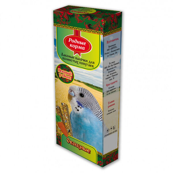Лакомые палочки Родные Корма для волнистых попугаев, овощные 45 г