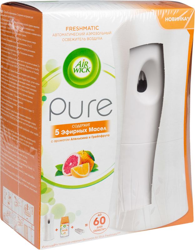 

Автоматический освежитель воздуха Air Wick Freshmatic со сменным баллоном 5 эфирных масел Апельсин и Грейпфрут