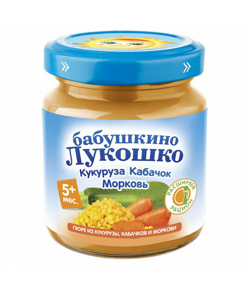Овощное пюре Бабушкино Лукошко Кукуруза-кабачок-морковь, с 5 месяцев