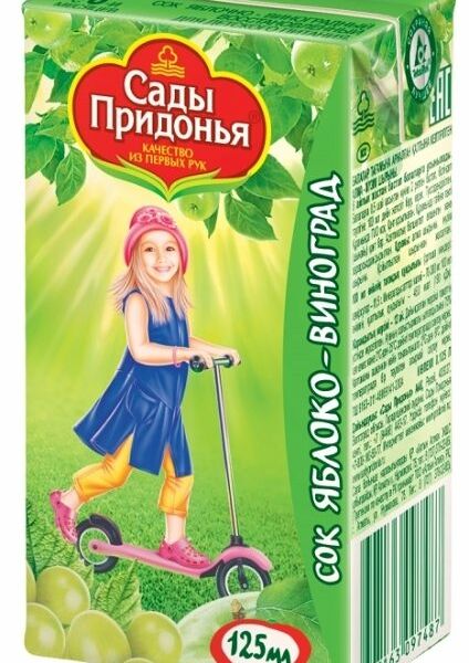 Сок детский Сады придонья яблоко-виноград осветленный, с 6 месяцев