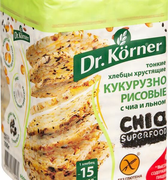 Хлебцы Dr.Korner кукурузно-рисовые с чиа и льном без глютена, 100г