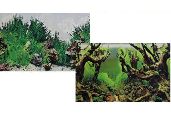 Фон для аквариума двухсторонний Мангровая коряга/Подводный рельеф 30 х 60 см.