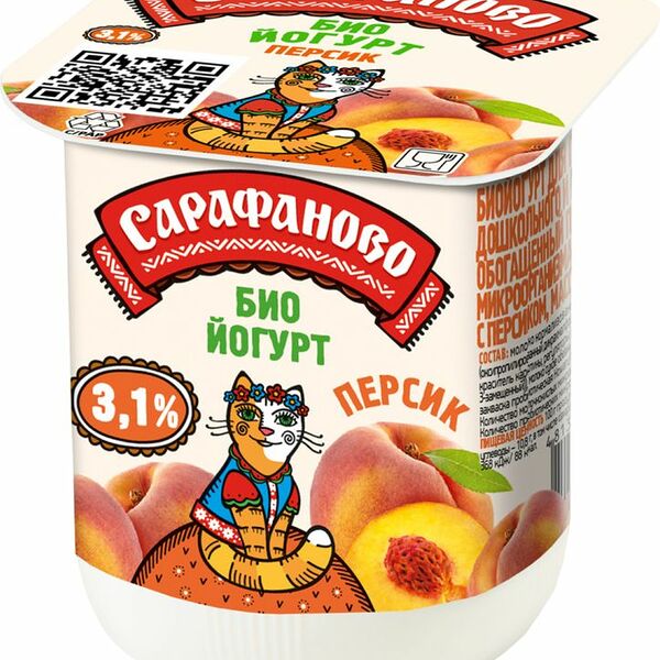 Биойогурт Сарафаново Персик 3.1% 125г