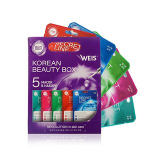 Женский набор WEIS Secret Line ( маска для лица с алоэ и олигопептидами + маска для лица с коллагеном и олигопептидами + маска для лица с коэнзимом Q10 и олигопептидами + маска для лица с жемчугом и олигопептидами + маска для лица с огурцом и ) 23 г * 5 шт