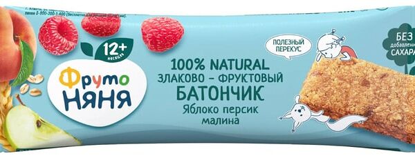 Батончик злаково-фруктовый ФрутоНяня Яблоко Персик Малина 25г
