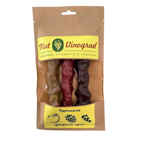 Чурчхела с грецким орехом ассорти: яблочная, малиновая, из чёрной смородины, Nut Vinograd