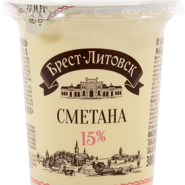 Сметана БРЕСТ-ЛИТОВСК 15%, без змж, 300г