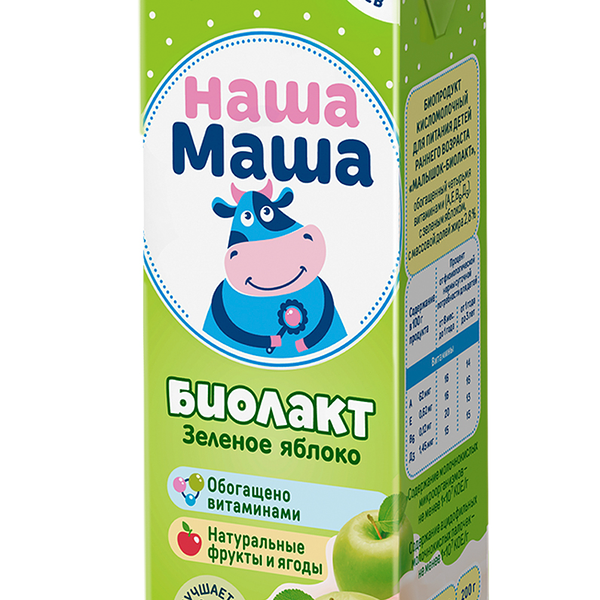 Биолакт Наша Маша с зеленым яблоком с 8 месяцев, 2.8% 200 мл