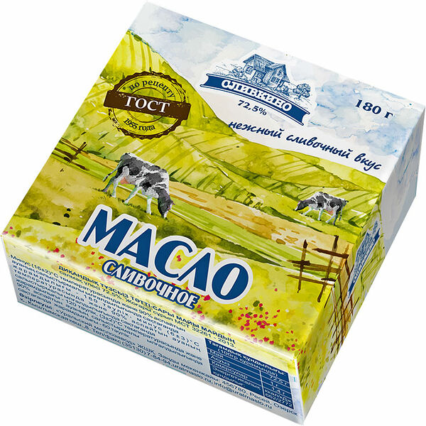 Масло сливочное Сливкино Крестьянское сладко-сливочное несоленое 72.5%