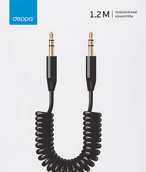 Кабель DEPPA Aux 3,5мм – 3,5мм витой черный Арт. 72155, 1,2м