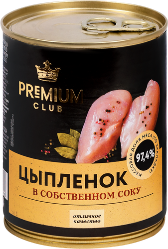 

Цыпленок тушеный Premium Club в собственном соку, 338г