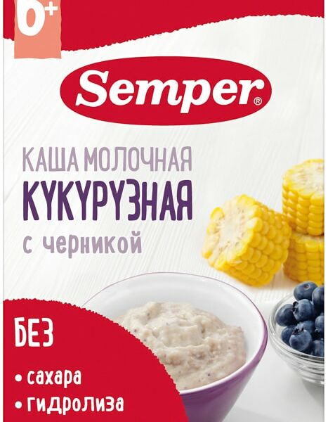 Каша Semper Кукурузная с черникой молочная с 6 месяцев 180г
