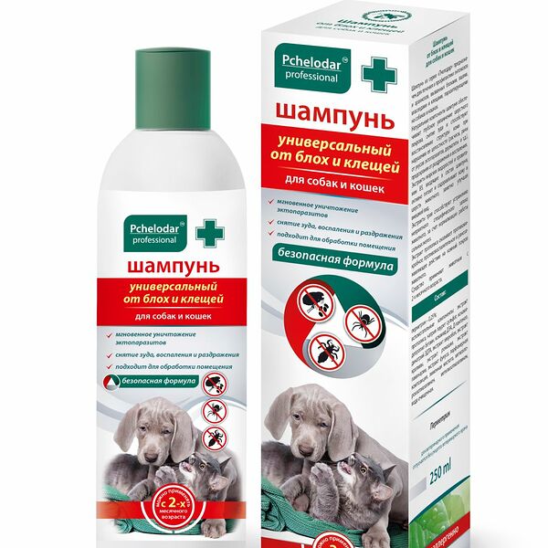 Шампунь для собак и кошек от блох и клещей Pchelodar, универсальный 250мл