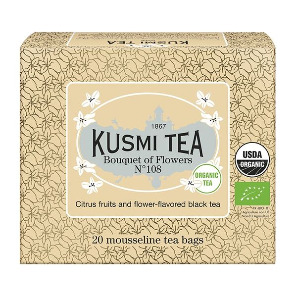 Чай чёрный Bouquet of Flowers N° 108 с ароматом цитрусовых и цветов органический пакетированный, Kusmi Tea, 20*2 г, Франция