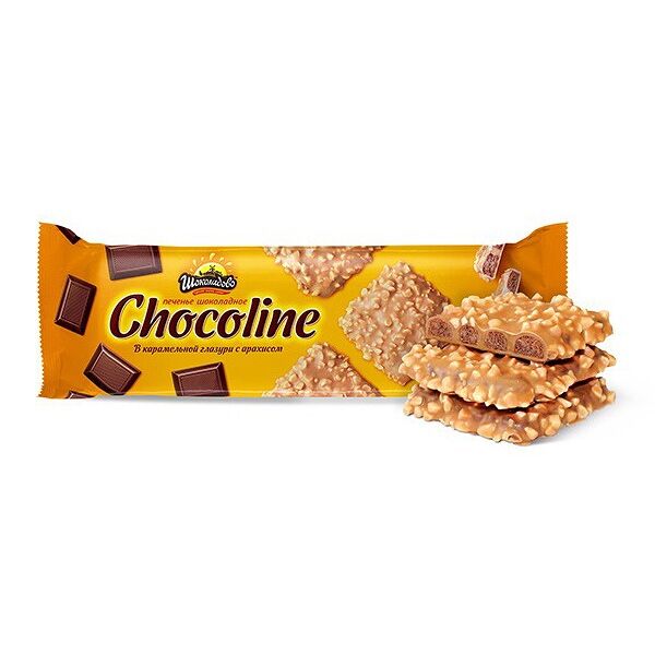 Печенье Шоколадово Chocoline в карамельной глазури с арахисом