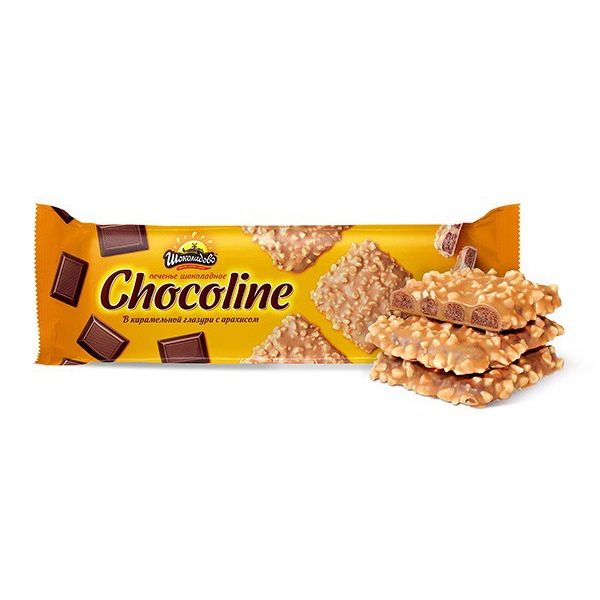 

Печенье Шоколадово Chocoline в карамельной глазури с арахисом
