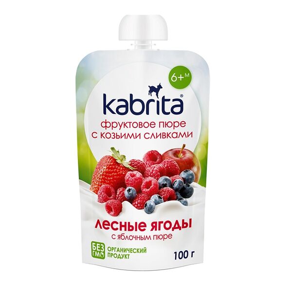 Пюре фруктовое Kabrita с козьими сливками Лесные ягоды с яблочным пюре, с 6 месяцев