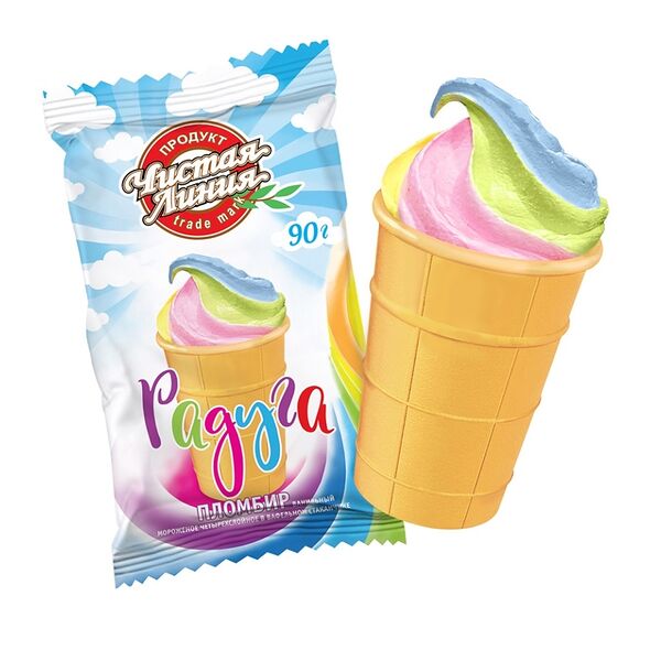 Мороженое пломбир Чистая Линия Радуга в вафельном стаканчике