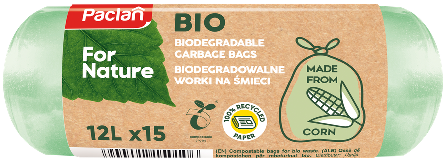 

Мешки для мусора PACLAN For Nature Bio 12л, 15шт