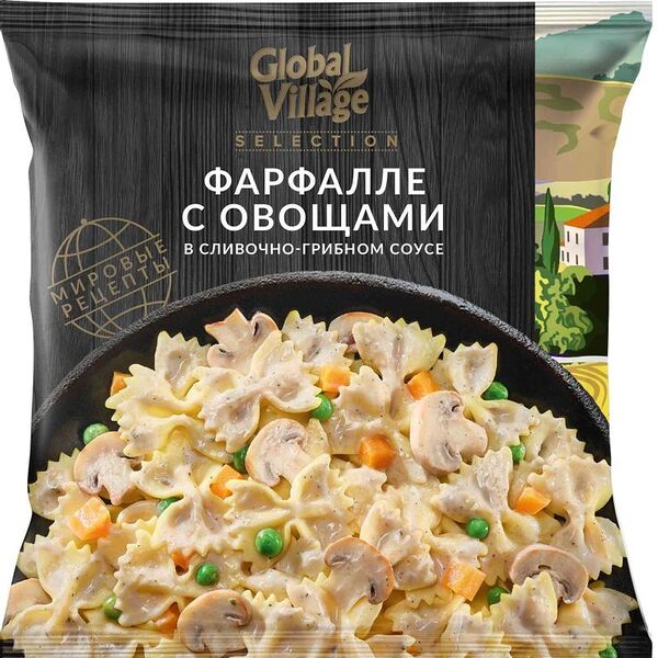 Овощи замороженные Global Village Фарфалле с овощами в сливочно-грибном соусе, 400г