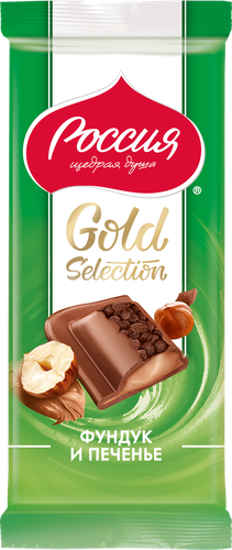 

Шоколад молочный Россия — Щедрая Душа! Gold Selection фундук и печенье 85 г