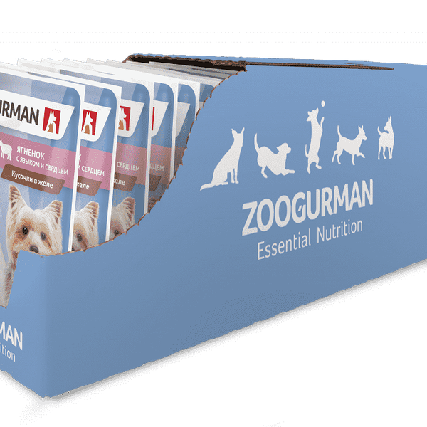Корм для собак ЗООГУРМАН Ягненок с языком и сердцем кусочки в соусе пауч (упаковка - 30 шт)