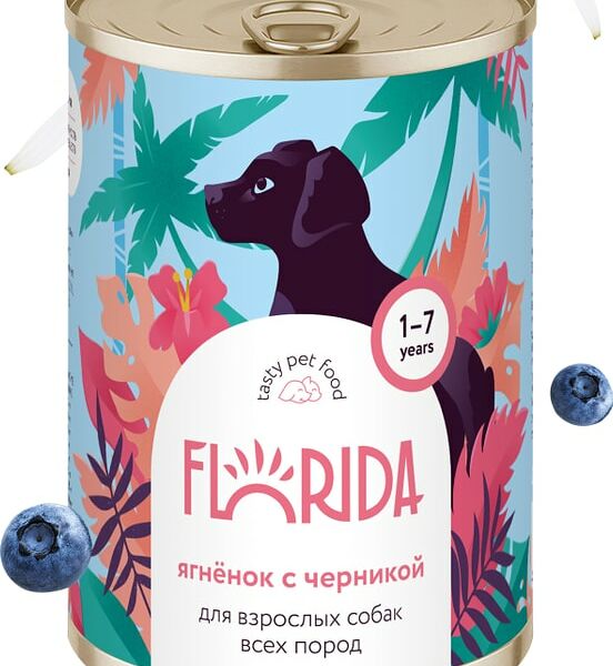 Влажный корм для собак Florida Ягненок с черникой 400г
